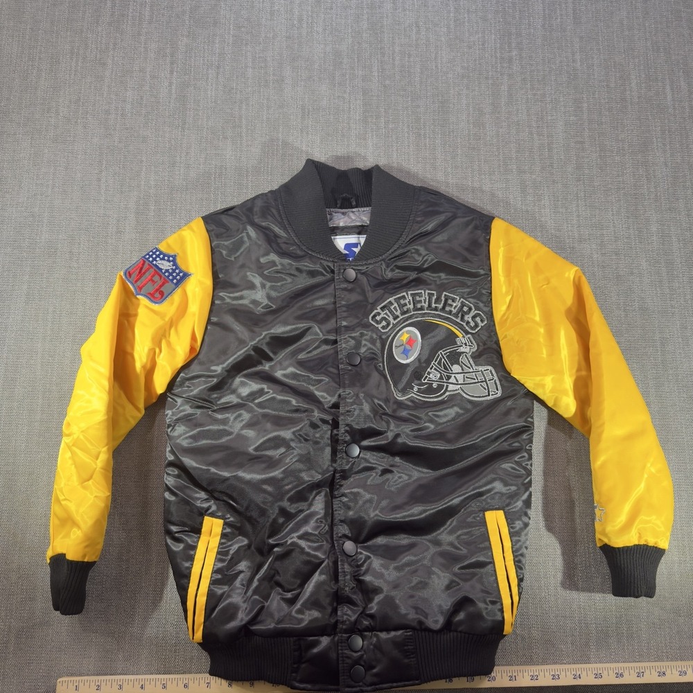 Pittsburgh Steelers Jacket Youth M Black NFL Football Starter Bomber Satin